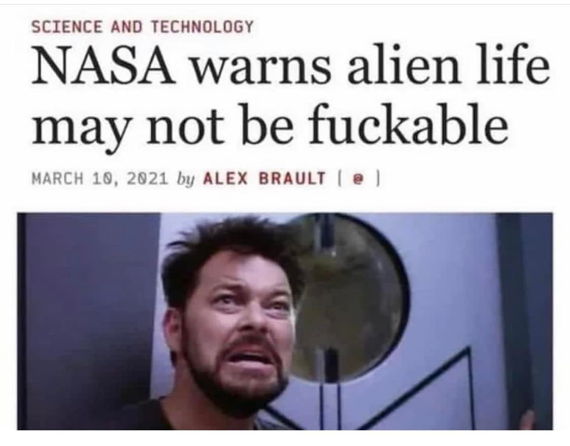 The meme is an image of a screenshot from the TV show "Stargate SG-1" where the character Daniel Jackson says "In case of an emergency, in case of an emergency, in case of an emergency, in case of an emergency..." and then suddenly stops and says "In case of an emergency, in case of an emergency, in case of an emergency, in case of an emergency... IN CASE OF AN EMERGENCY, SAY 'IN CASE OF AN EMERGENCY, SAY...'". The image is captioned "Nasa warns alien life may not be friendly".